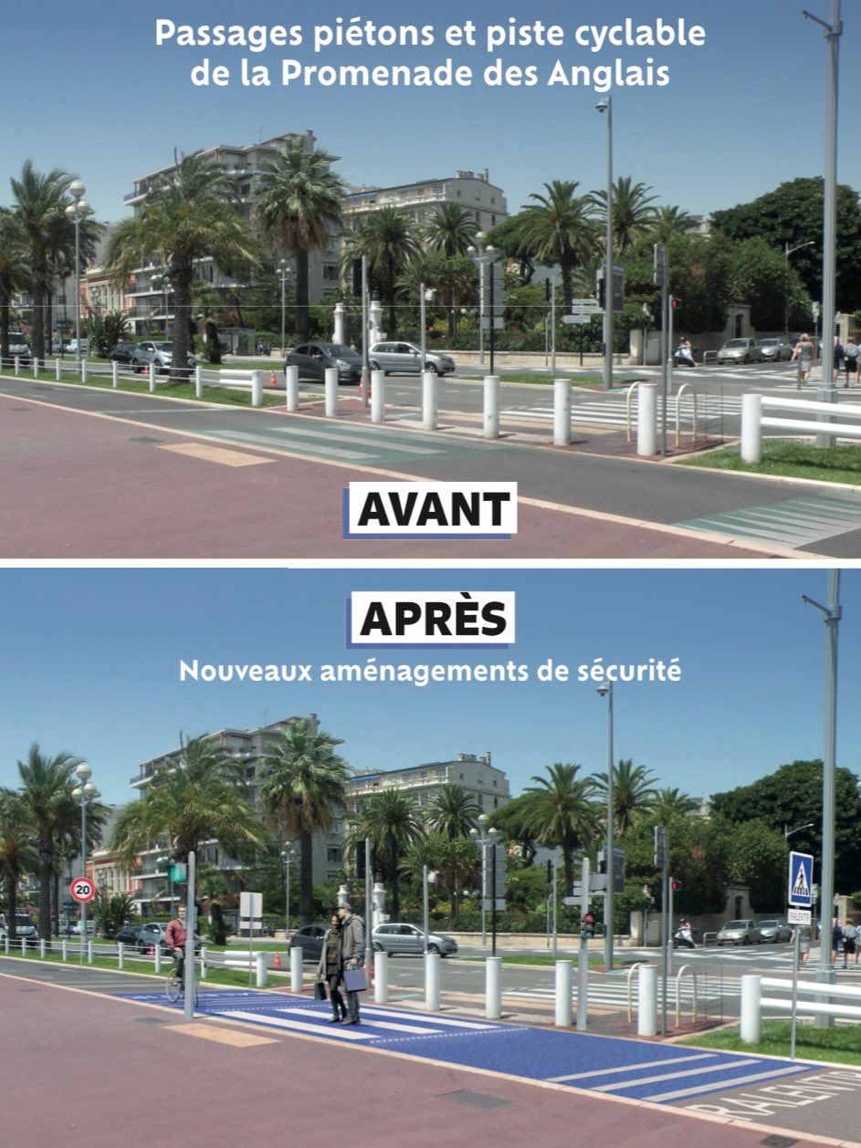 Messa in sicurezza della pista ciclabile sulla Promenade a Nizza (ph. Mairie de Nice)