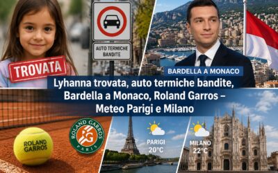 Lyhanna trovata, auto termiche bandite, Bardella a Monaco, Roland Garros – Meteo Parigi e Milano