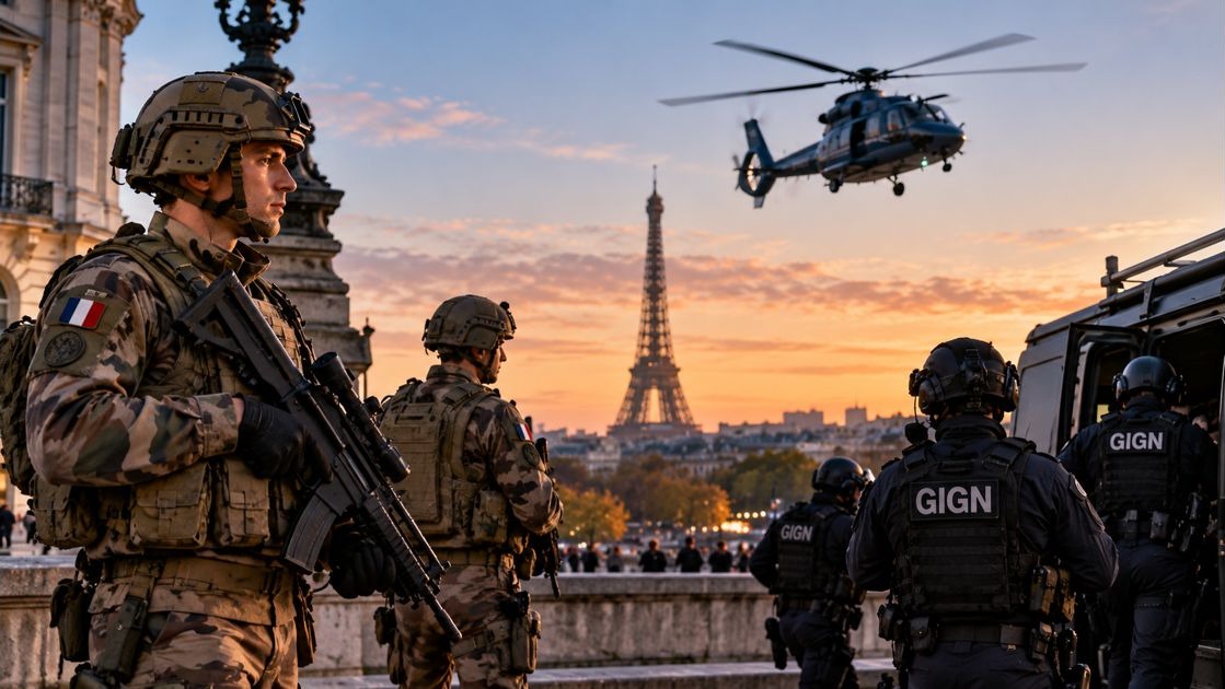 a (2) Militaires, GIGN et hélicoptère à Paris pour le dispositif de sécurité du 24 octobre